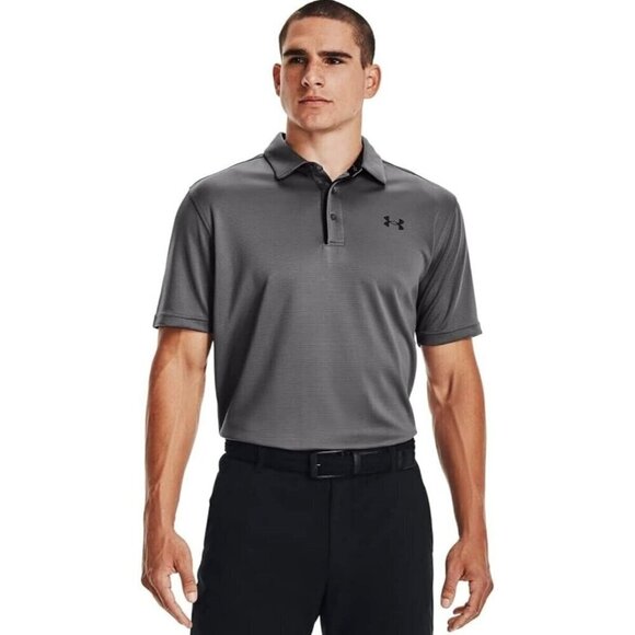 Under Armour Grey HeatGear Tech Short Sleeve Sport Golf Polo Mens Size Large - Picture 1 of 6